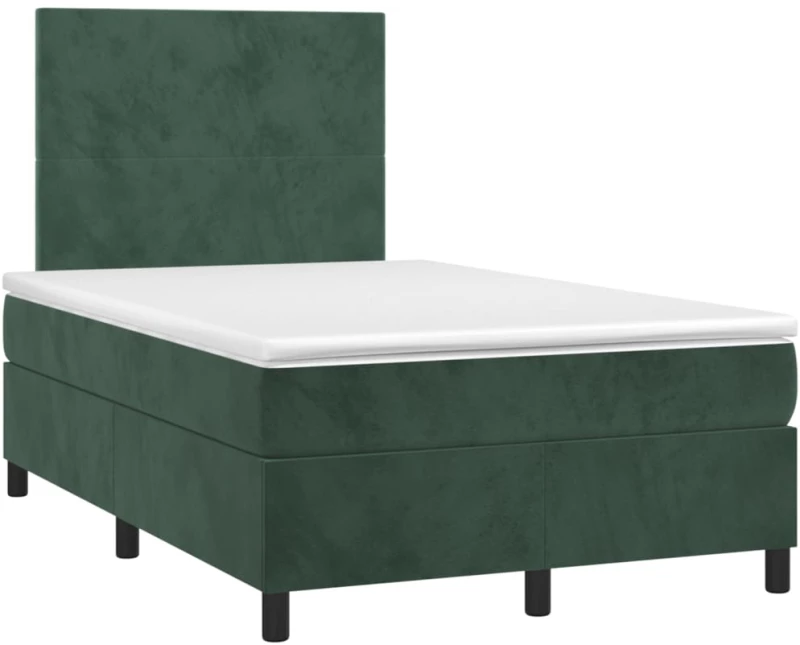 vidaXL Κρεβάτι Boxspring με Στρώμα & LED Σκ. Πράσινο 120x200εκ Βελούδο