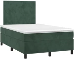 vidaXL Κρεβάτι Boxspring με Στρώμα & LED Σκ. Πράσινο 120x200εκ Βελούδο