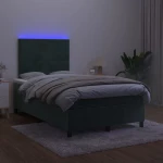 vidaXL Κρεβάτι Boxspring με Στρώμα & LED Σκ. Πράσινο 120x200εκ Βελούδο