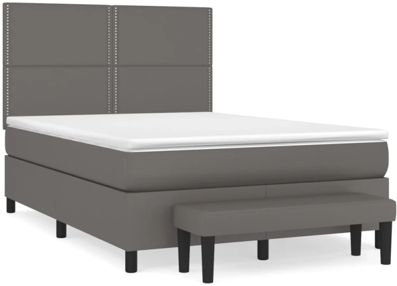vidaXL Κρεβάτι Boxspring με Στρώμα Γκρι 140x190εκ. από Συνθετικό Δέρμα