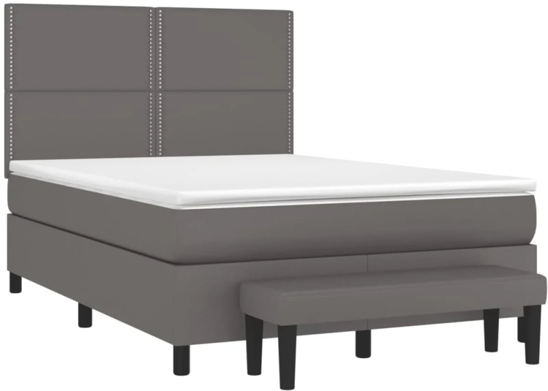 vidaXL Κρεβάτι Boxspring με Στρώμα Γκρι 140x190εκ. από Συνθετικό Δέρμα