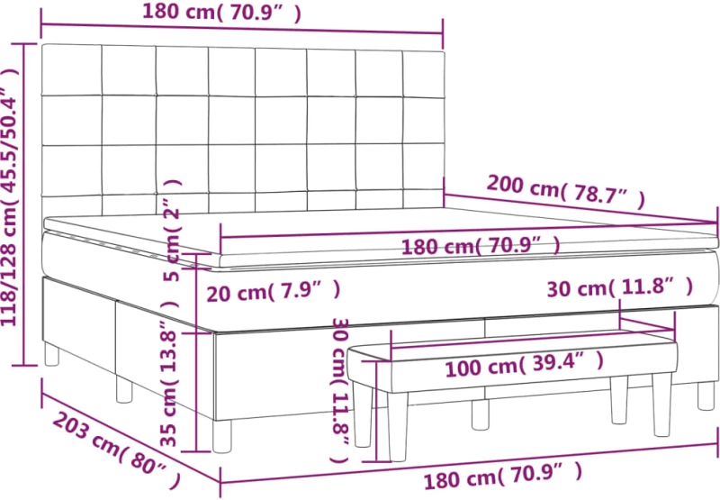 vidaXL Κρεβάτι Boxspring με Στρώμα Taupe 180x200 εκ. Υφασμάτινο