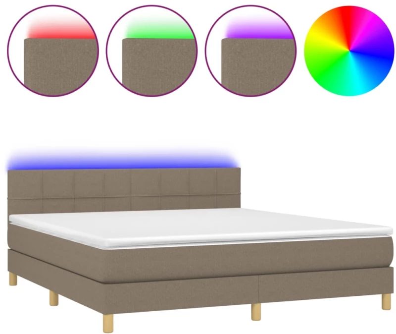 vidaXL Κρεβάτι Boxspring με Στρώμα & LED Taupe 180x200 εκ. Υφασμάτινο