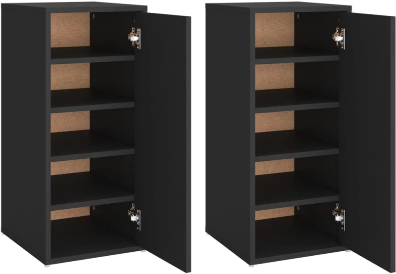 vidaXL Παπουτσοθήκες 2 τεμ. Μαύρες 32 x 35 x 70 εκ. από Μοριοσανίδα