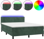 vidaXL Κρεβάτι Boxspring με Στρώμα & LED Σκ. Πράσινο 140x190εκ Βελούδο