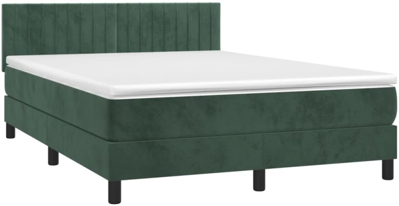 vidaXL Κρεβάτι Boxspring με Στρώμα & LED Σκ. Πράσινο 140x190εκ Βελούδο