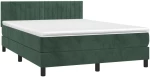 vidaXL Κρεβάτι Boxspring με Στρώμα & LED Σκ. Πράσινο 140x190εκ Βελούδο