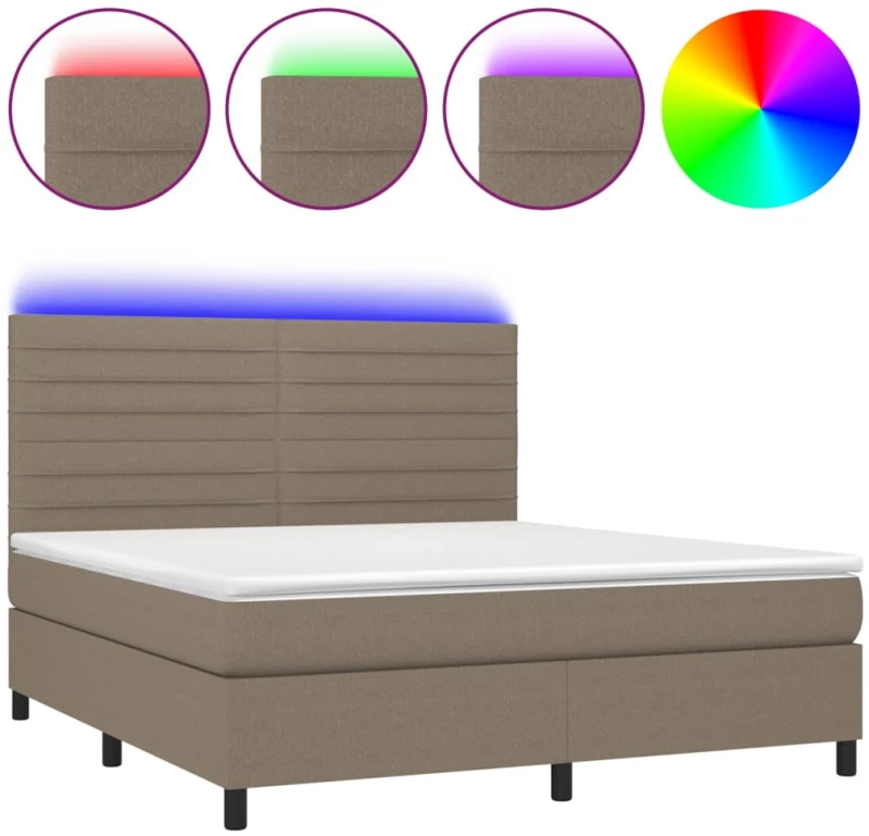 vidaXL Κρεβάτι Boxspring με Στρώμα & LED Taupe 160x200 εκ. Υφασμάτινο