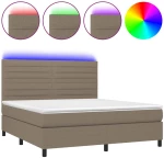 vidaXL Κρεβάτι Boxspring με Στρώμα & LED Taupe 160x200 εκ. Υφασμάτινο