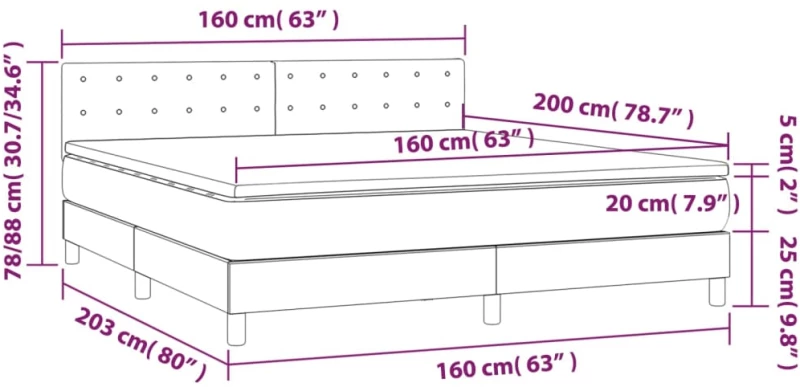 vidaXL Κρεβάτι Boxspring με Στρώμα Σκούρο Καφέ 160x200 εκ Υφασμάτινο