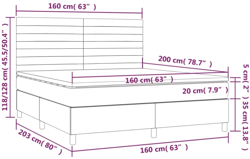 vidaXL Κρεβάτι Boxspring με Στρώμα Σκούρο Μπλε 160x200 εκ. Βελούδινο