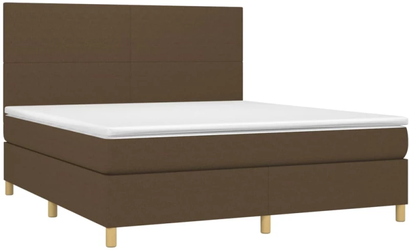 vidaXL Κρεβάτι Boxspring με Στρώμα & LED Σκ.Καφέ 160x200εκ. Υφασμάτινο