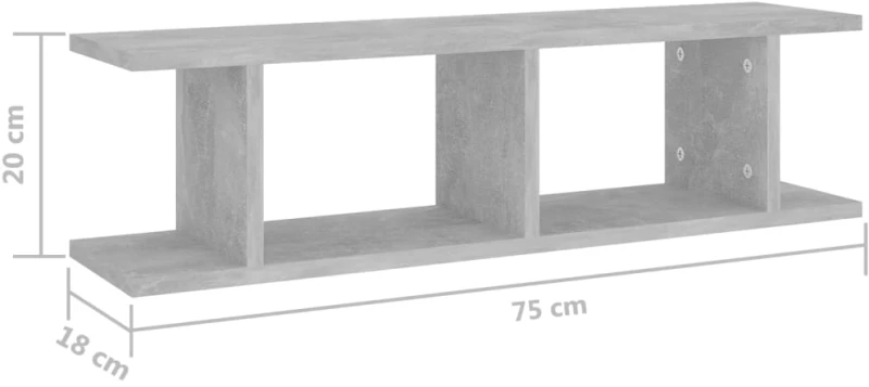 vidaXL Ραφιέρες Τοίχου 2 τεμ. Γκρι Σκυρ. 75x18x20 εκ. Επεξεργ. Ξύλο