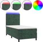 vidaXL Κρεβάτι Boxspring με Στρώμα & LED Σκ. Πράσινο 90x190 εκ Βελούδο