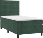 vidaXL Κρεβάτι Boxspring με Στρώμα & LED Σκ. Πράσινο 90x190 εκ Βελούδο