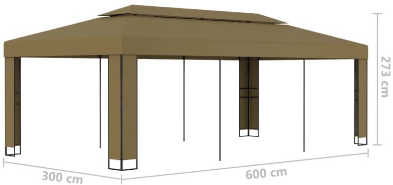 vidaXL Κιόσκι με Διπλή Οροφή Taupe 3 x 6 μ. 180 γρ/μ²