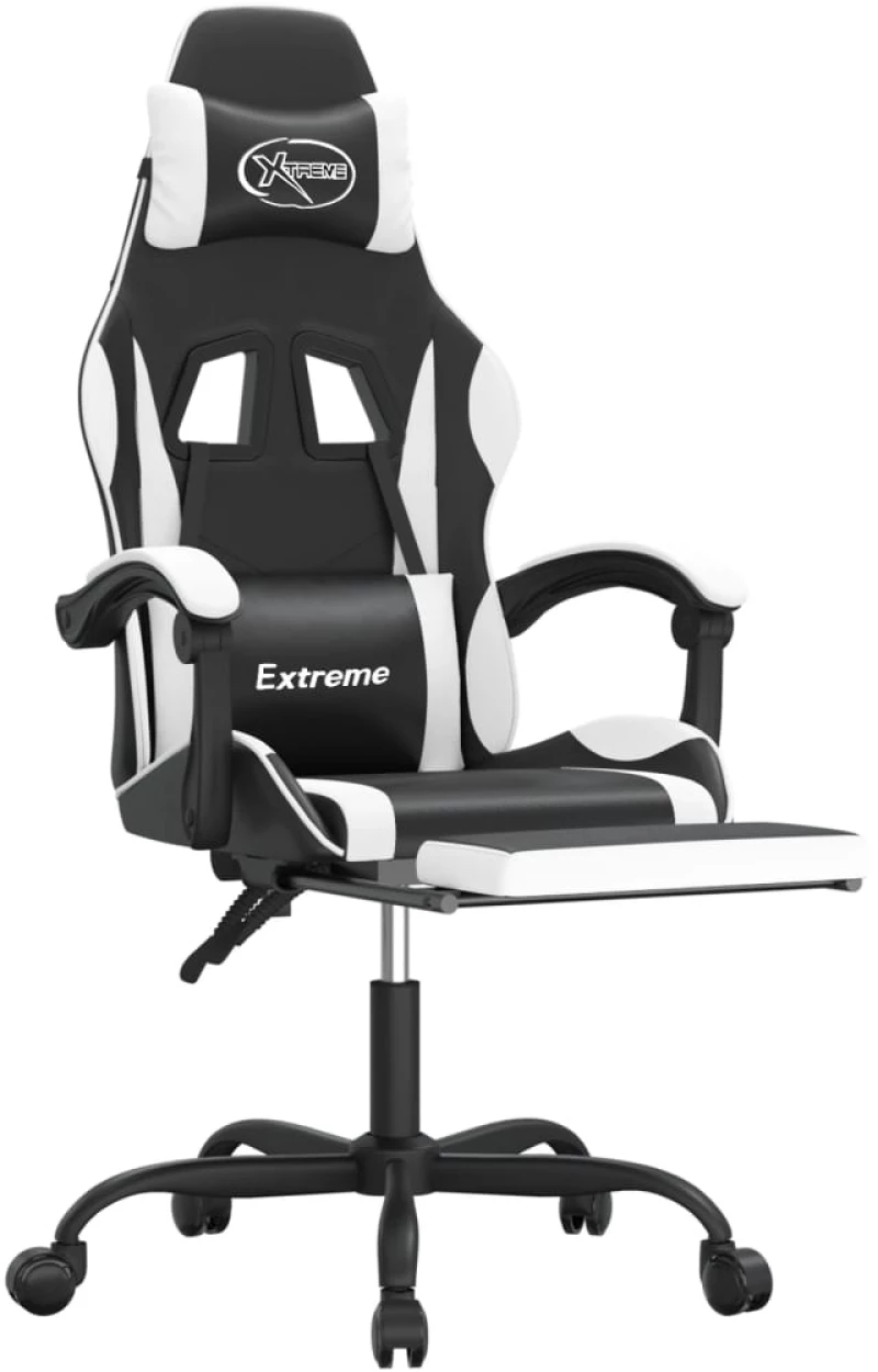 vidaXL Καρέκλα Gaming Περιστρ. Υποπόδιο Μαύρο άσπρο Συνθετικό Δέρμα