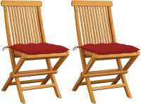 vidaXL Καρέκλες Κήπου 2 τεμ. από Μασίφ Ξύλο Teak με Κόκκινα Μαξιλάρια