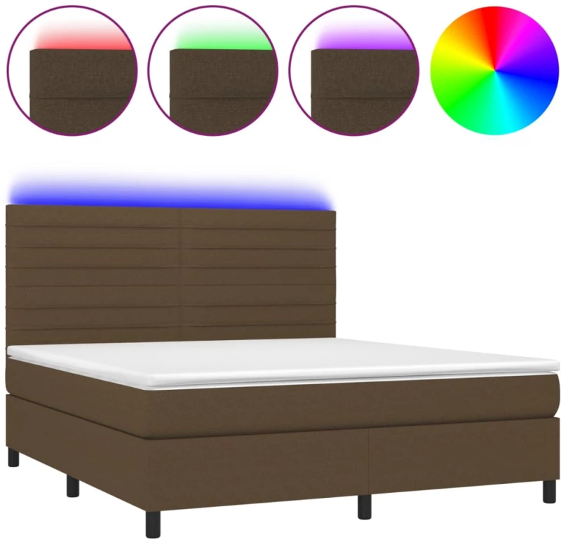 vidaXL Κρεβάτι Boxspring με Στρώμα & LED Σκ.Καφέ 160x200εκ. Υφασμάτινο