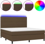 vidaXL Κρεβάτι Boxspring με Στρώμα & LED Σκ.Καφέ 160x200εκ. Υφασμάτινο