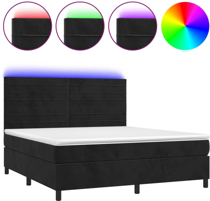 vidaXL Κρεβάτι Boxspring με Στρώμα & LED Μαύρο 160x200 εκ. Βελούδινο
