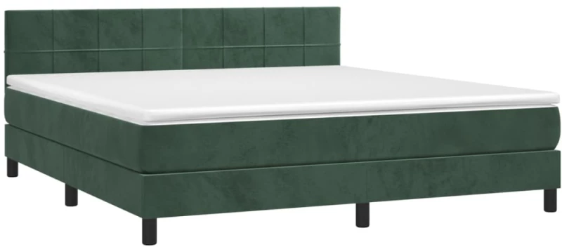 vidaXL Κρεβάτι Boxspring με Στρώμα & LED Σκ. Πράσινο 180x200εκ Βελούδο