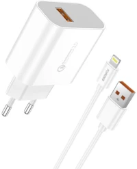 Fast charger Foneng 1x USB QC3.0 EU46 + USB Lightning cable