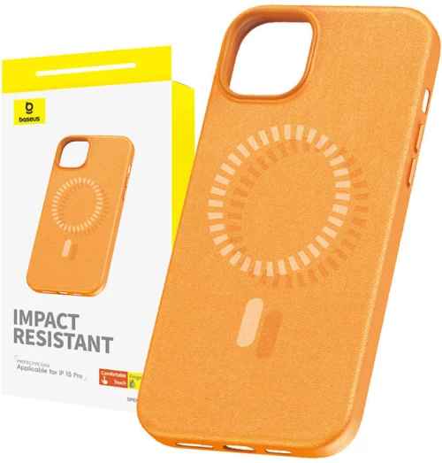 Magnetic Phone Case for iPhone 15 Pro Baseus Fauxther Series (Orange)