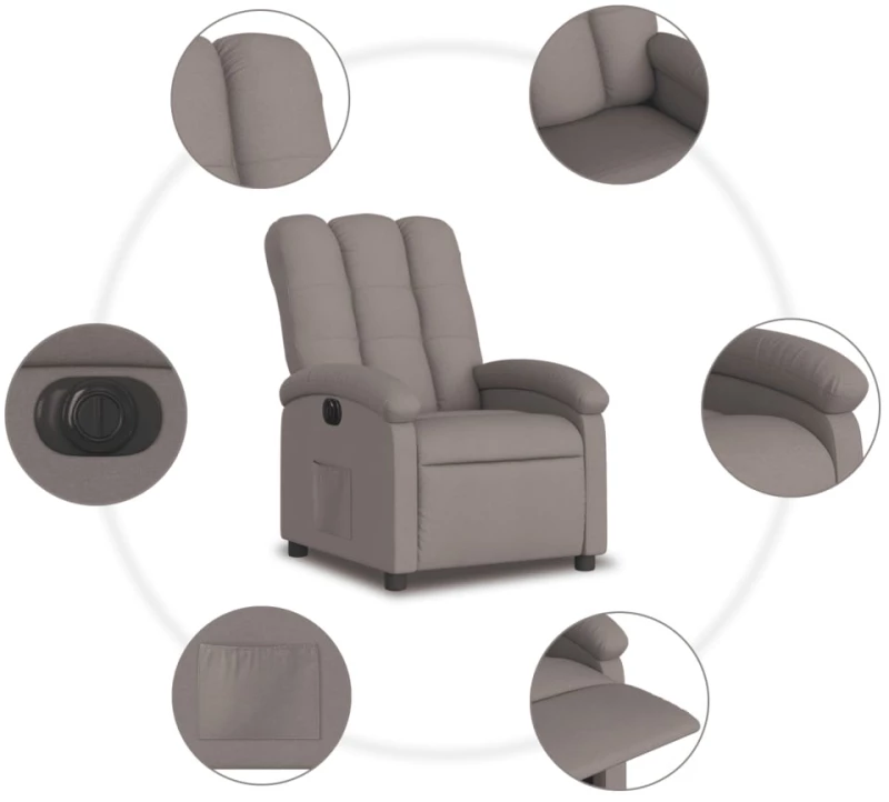vidaXL Πολυθρόνα Ανακλινόμενη Ηλεκτρική Taupe Υφασμάτινη
