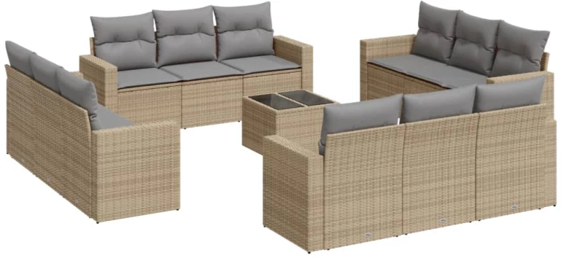 vidaXL Σετ Καναπέ Κήπου 13τεμ Μπεζ Συνθ. Ρατάν με Μαξιλάρια