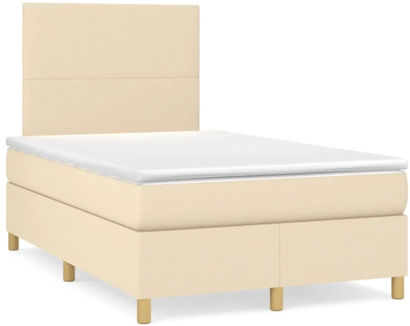 vidaXL Κρεβάτι Boxspring με Στρώμα & LED Κρεμ 120x190 εκ. Υφασμάτινο
