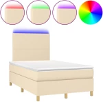 vidaXL Κρεβάτι Boxspring με Στρώμα & LED Κρεμ 120x190 εκ. Υφασμάτινο