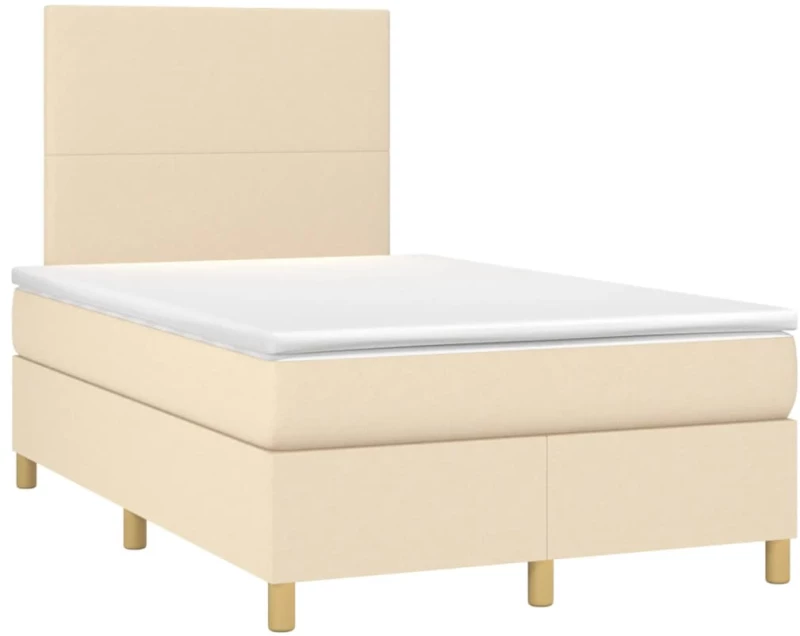 vidaXL Κρεβάτι Boxspring με Στρώμα & LED Κρεμ 120x190 εκ. Υφασμάτινο