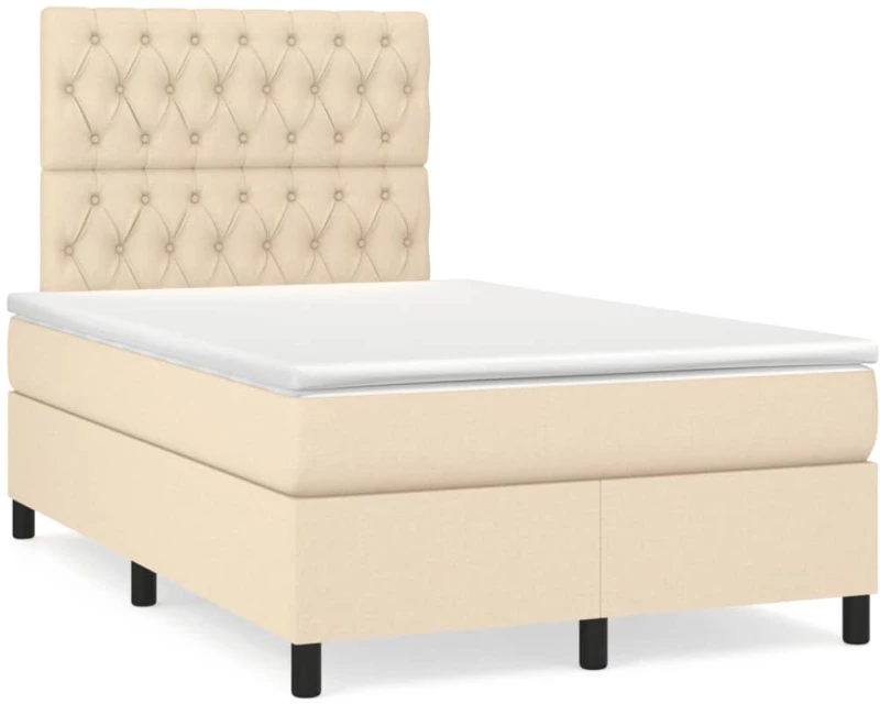 vidaXL Κρεβάτι Boxspring με Στρώμα & LED Κρεμ 120x190 εκ. Υφασμάτινο