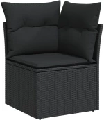 vidaXL Καναπές Σετ 7 Τεμαχίων Μαύρο Συνθετικό Ρατάν με Μαξιλάρια