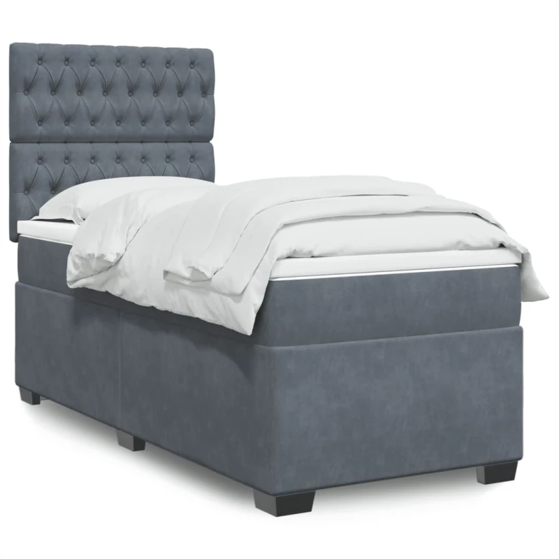 vidaXL Κρεβάτι Boxspring με Στρώμα Σκούρο Γκρι 90x190 εκ. Βελούδινο