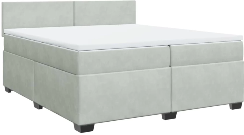 vidaXL Κρεβάτι Boxspring με Στρώμα Ανοιχτό Γκρι 200x200 εκ. Βελούδινο