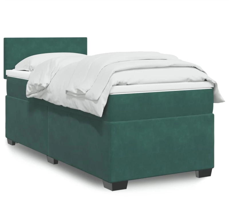 vidaXL Κρεβάτι Boxspring με Στρώμα Σκούρο Πράσινο 100x200εκ. Βελούδινο