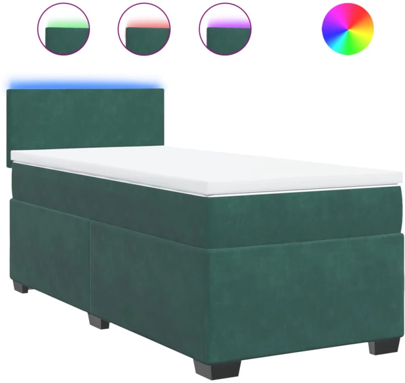 vidaXL Κρεβάτι Boxspring με Στρώμα Σκούρο Πράσινο 100x200εκ. Βελούδινο