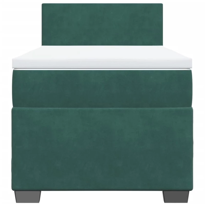 vidaXL Κρεβάτι Boxspring με Στρώμα Σκούρο Πράσινο 100x200εκ. Βελούδινο