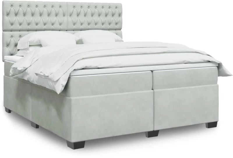 vidaXL Κρεβάτι Boxspring με Στρώμα Ανοιχτό Γκρι 200x200 εκ. Βελούδινο