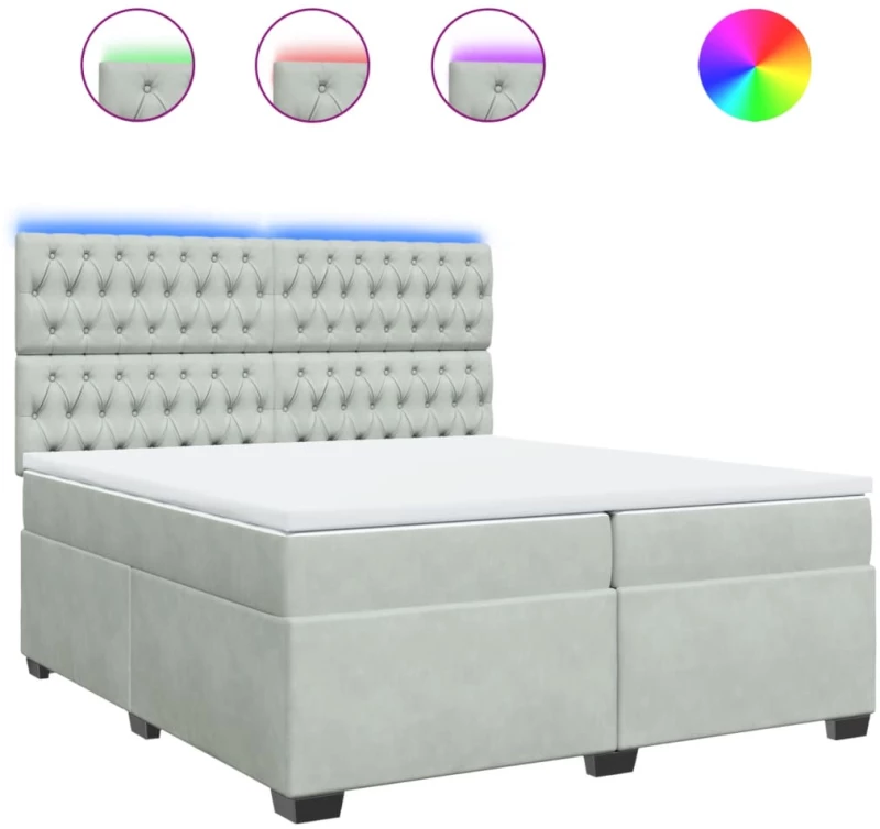vidaXL Κρεβάτι Boxspring με Στρώμα Ανοιχτό Γκρι 200x200 εκ. Βελούδινο
