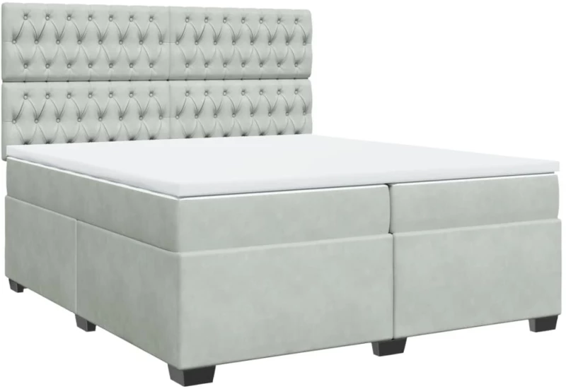 vidaXL Κρεβάτι Boxspring με Στρώμα Ανοιχτό Γκρι 200x200 εκ. Βελούδινο
