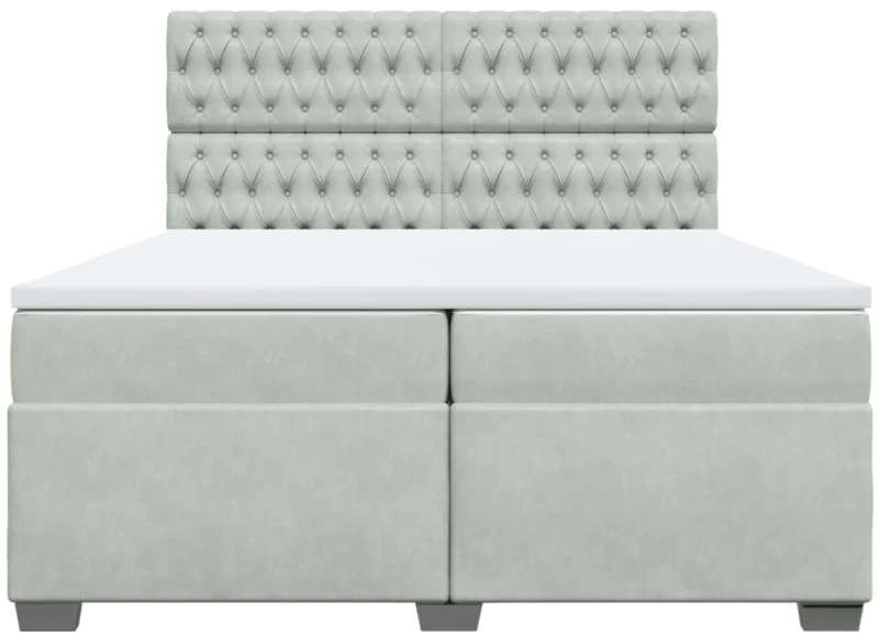 vidaXL Κρεβάτι Boxspring με Στρώμα Ανοιχτό Γκρι 200x200 εκ. Βελούδινο