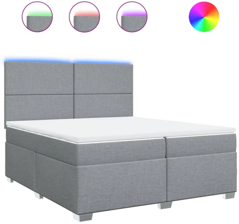 vidaXL Κρεβάτι Boxspring με Στρώμα Ανοιχτό Γκρι 200x200 εκ. Υφασμάτινο