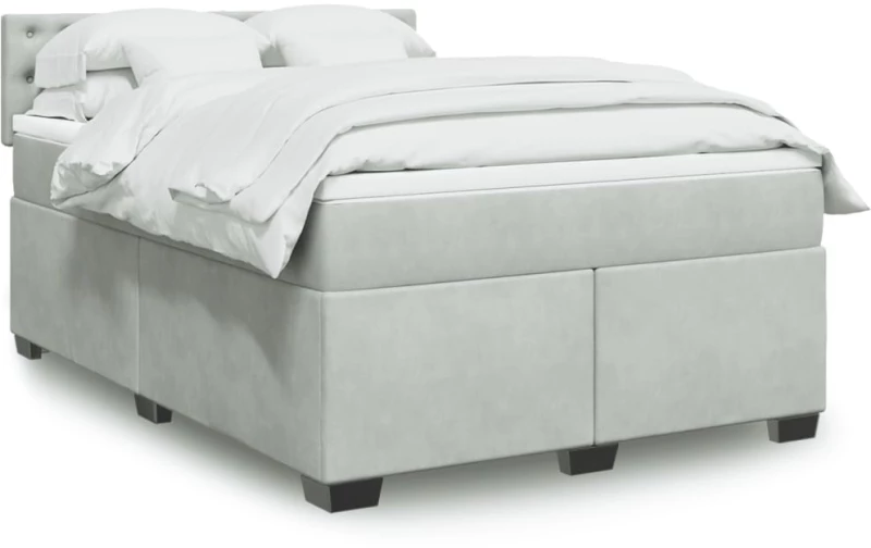 vidaXL Κρεβάτι Boxspring με Στρώμα Ανοιχτό Γκρι 140x200 εκ. Βελούδινο