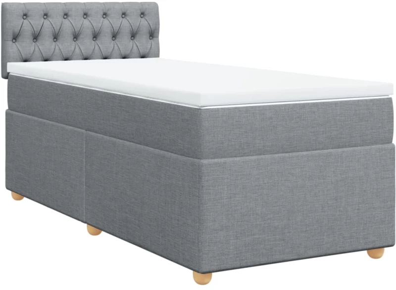 vidaXL Κρεβάτι Boxspring με Στρώμα Ανοιχτό Γκρι 90x190 εκ. Υφασμάτινο