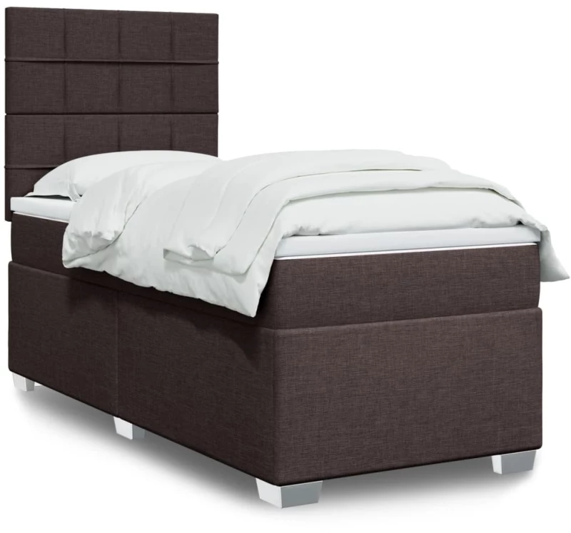 vidaXL Κρεβάτι Boxspring με Στρώμα Σκούρο Καφέ 90x200 εκ. Υφασμάτινο