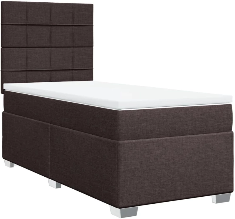 vidaXL Κρεβάτι Boxspring με Στρώμα Σκούρο Καφέ 90x200 εκ. Υφασμάτινο