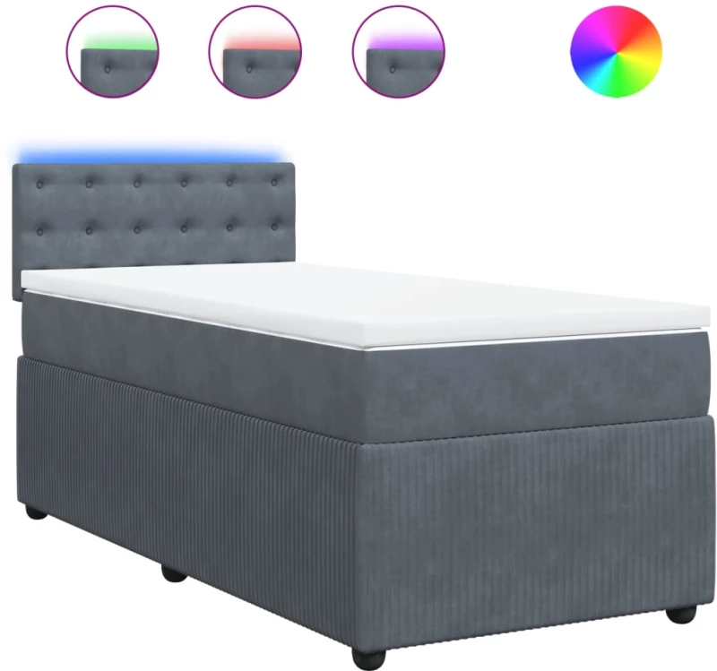 vidaXL Κρεβάτι Boxspring με Στρώμα Σκούρο Γκρι 80x200 εκ. Βελούδινο